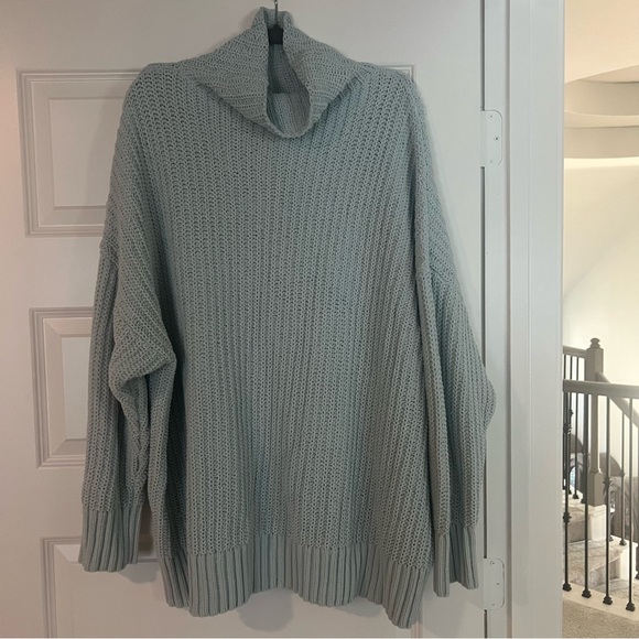 Aerie Women's Oversized Chunky Knit Cowl Neck Sweater in Soft Blue - Picture 1 of 4
